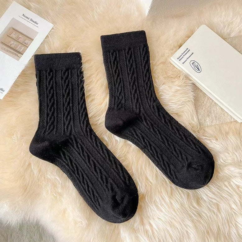 ROYALUCK 6 Pairs Winter Cotton Socks Solid Color Mid-Calf Socks