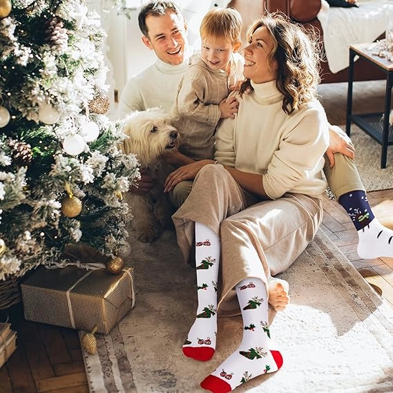 ROYALUCK Christmas Socks Colorful Patterned Winter Compression Socks (6 Pairs) for Women & Men(15-20mmHg)