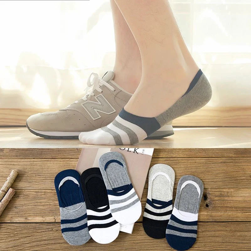 ROYALUCK 5-Pack Men's No Show Socks Silicone Non-Slip Summer Boat Socks