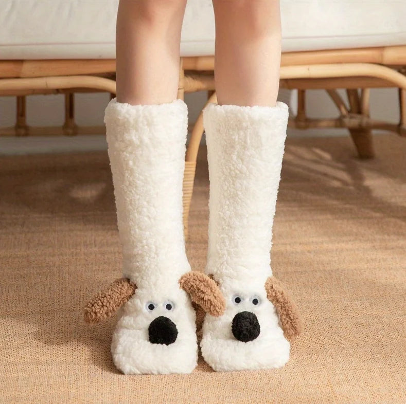 Cute Cartoon Dog Floor Socks Funny Socks Winter Warm Non-slip Plush Socks For Women