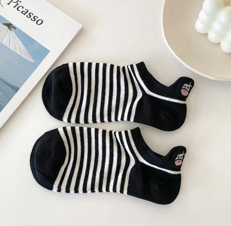 ROYALUCK 5 Pairs Cartoon Cow Cotton Socks Boat Socks