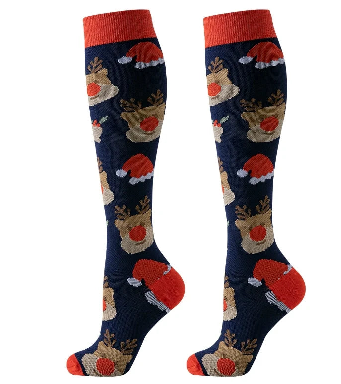 ROYALUCK 6 Pairs Christmas Compression Socks Snowman Reindeer Pattern Compression Socks