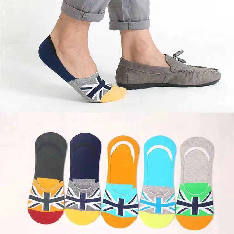 ROYALUCK 5-Pack Men's No Show Socks Silicone Non-Slip Summer Boat Socks
