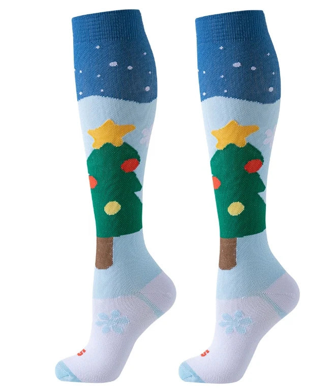 ROYALUCK 6 Pairs Christmas Compression Socks Snowman Reindeer Pattern Compression Socks