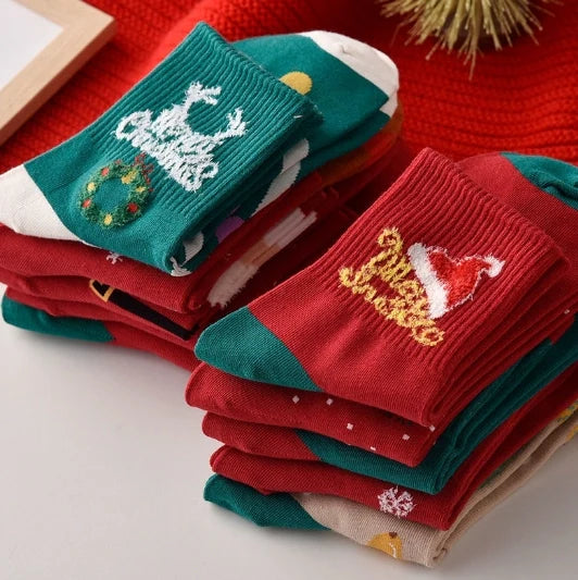 ROYALUCK 5 Pairs Women's Autumn and Winter Christmas Socks Mid-length Socks