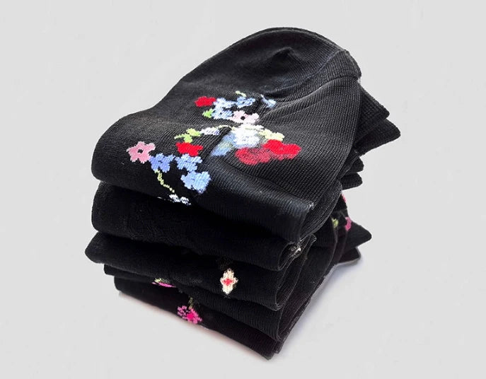 ROYALUCK 5 Pairs Embroidered Breathable Floral Mesh Casual Women’s Ankle Socks