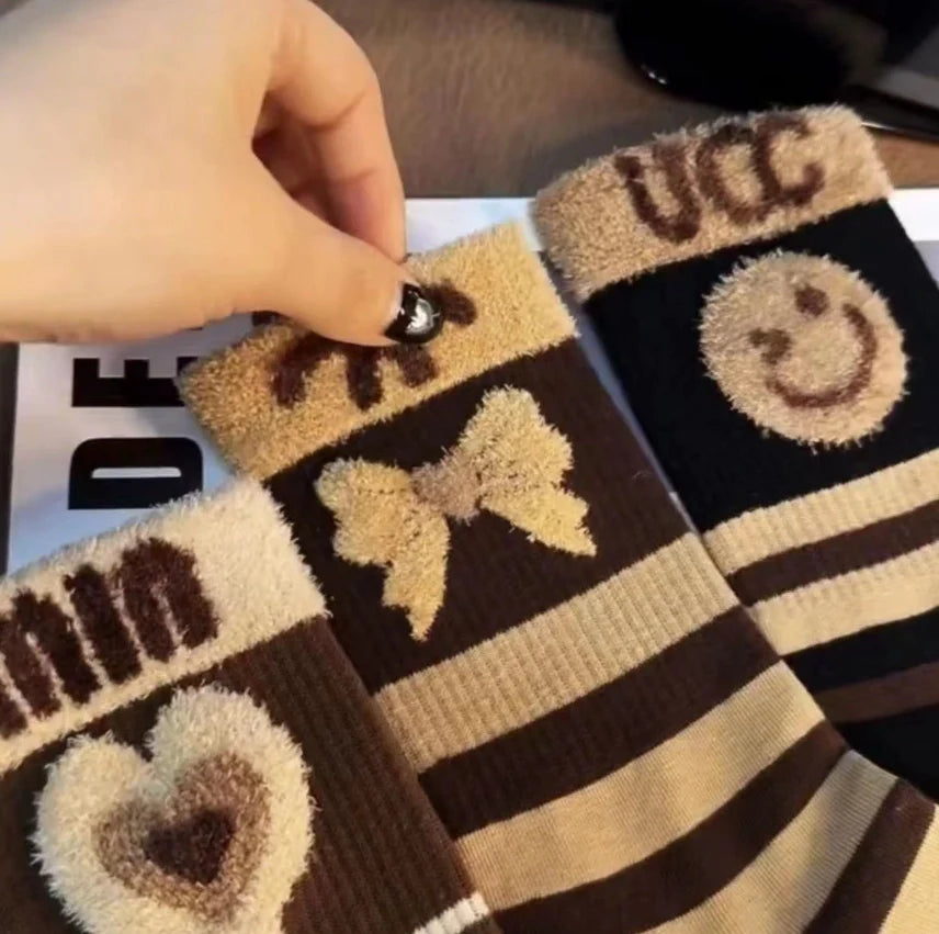 ROYALUCK 4 Pairs Thickened Long Tube Cute Cotton Socks for Fall and Winter