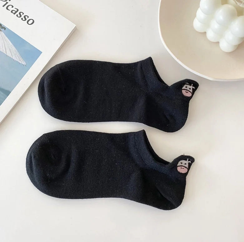 ROYALUCK 5 Pairs Cartoon Cow Cotton Socks Boat Socks