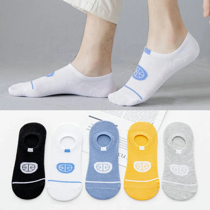 ROYALUCK 5 Pairs Men Cotton No Show Socks Summer Invisible Silicone Non-slip Socks