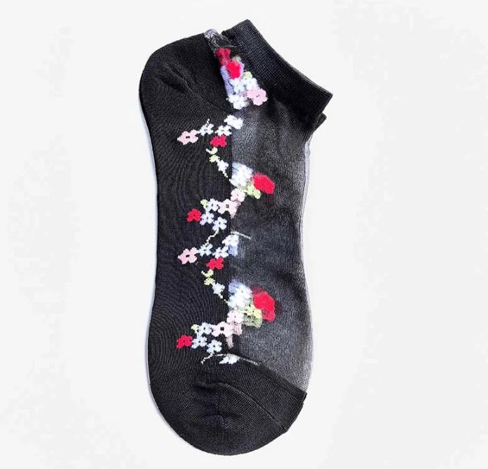 ROYALUCK 5 Pairs Embroidered Breathable Floral Mesh Casual Women’s Ankle Socks