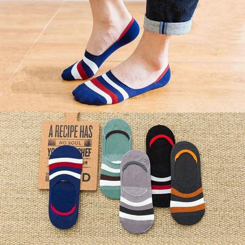 ROYALUCK 5-Pack Men's No Show Socks Silicone Non-Slip Summer Boat Socks