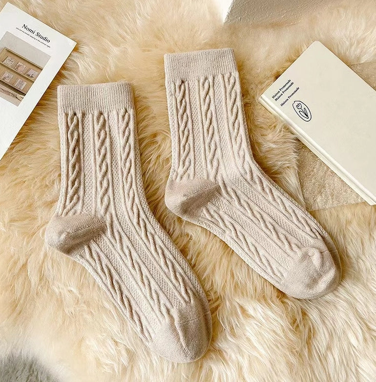 ROYALUCK 6 Pairs Winter Cotton Socks Solid Color Mid-Calf Socks