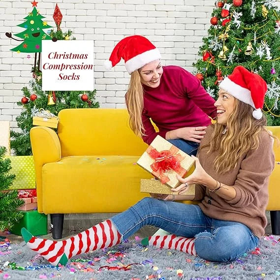 ROYALUCK Christmas Socks Colorful Patterned Winter Compression Socks (6 Pairs) for Women & Men(15-20mmHg)