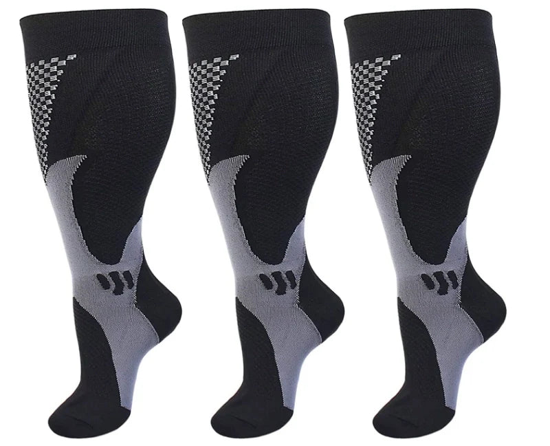 ROYALUCK 3 Pairs Plus Size Compression Socks Extra Large Knee High Support for Circulation Support