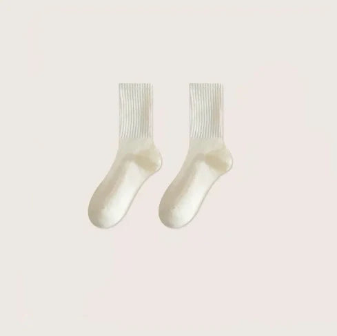 ROYALUCK 6 Pairs Women's Autumn and Winter Striped Solid Color Mid-calf Socks