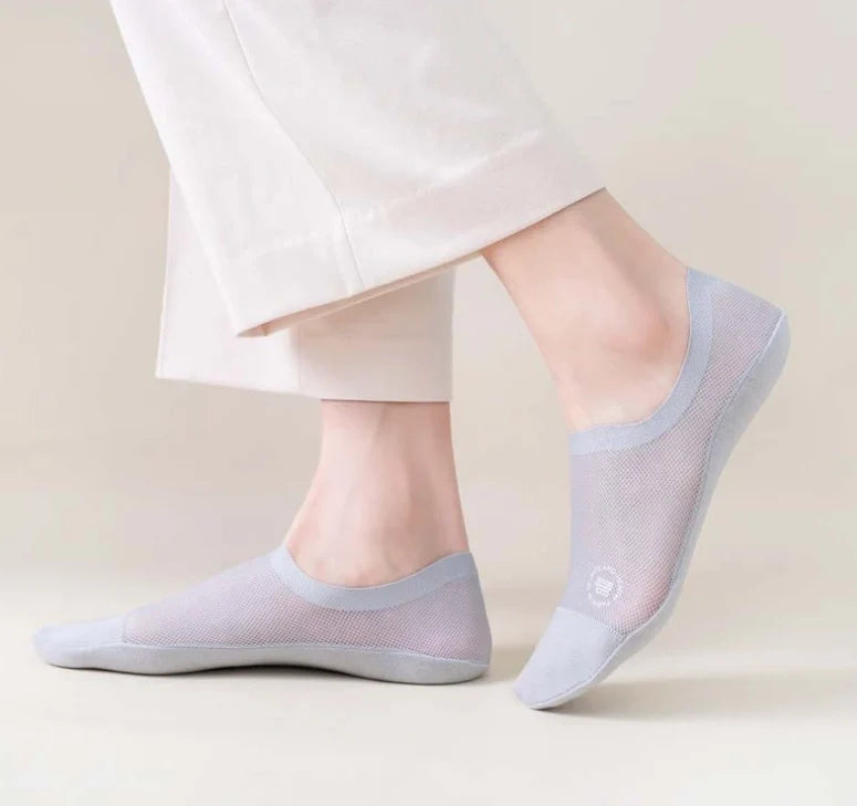 ROYALUCK Man Sock No Show Sock 4-Pack Boat Ice Silk Non Slip Ankle Sock