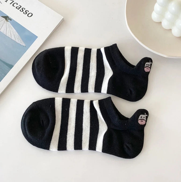 ROYALUCK 5 Pairs Cartoon Cow Cotton Socks Boat Socks