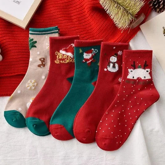 ROYALUCK 5 Pairs Women's Autumn and Winter Christmas Socks Mid-length Socks