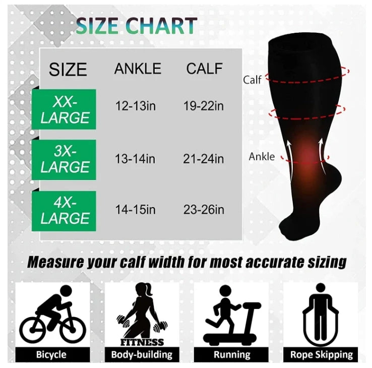 ROYALUCK 3 Pairs Plus Size Compression Socks Extra Large Knee High Support for Circulation Support