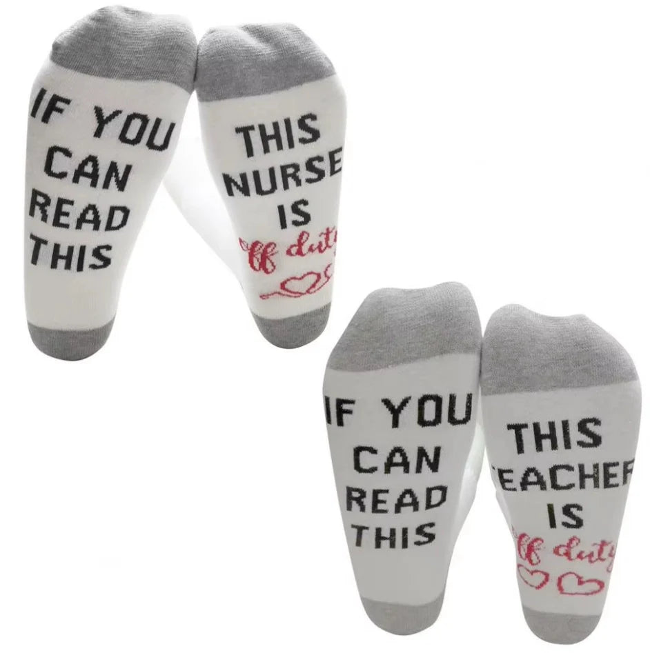 ROYALUCK IF YOU CAN READ THIS/ THIS NURSE TEACHER IS OFF DUTY Unisex Winter Mid-tube Cotton Socks