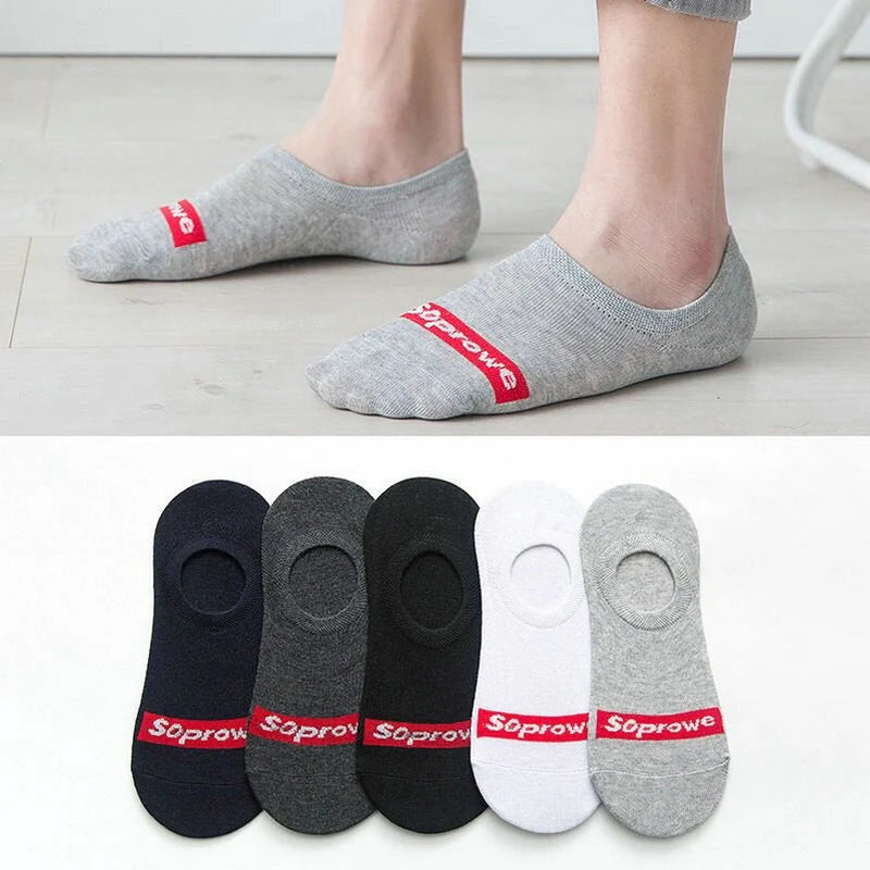 ROYALUCK 5 Pairs Men Cotton No Show Socks Summer Invisible Silicone Non-slip Socks