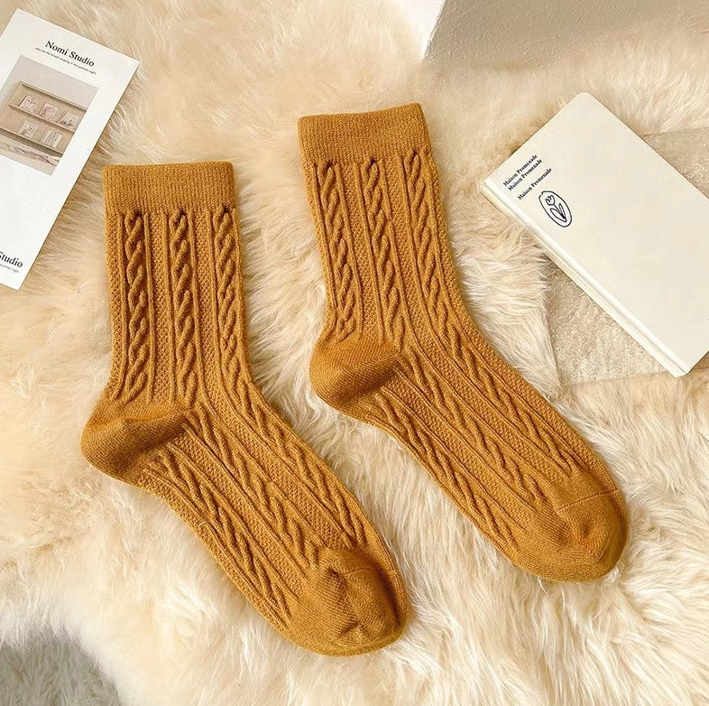 ROYALUCK 6 Pairs Winter Cotton Socks Solid Color Mid-Calf Socks