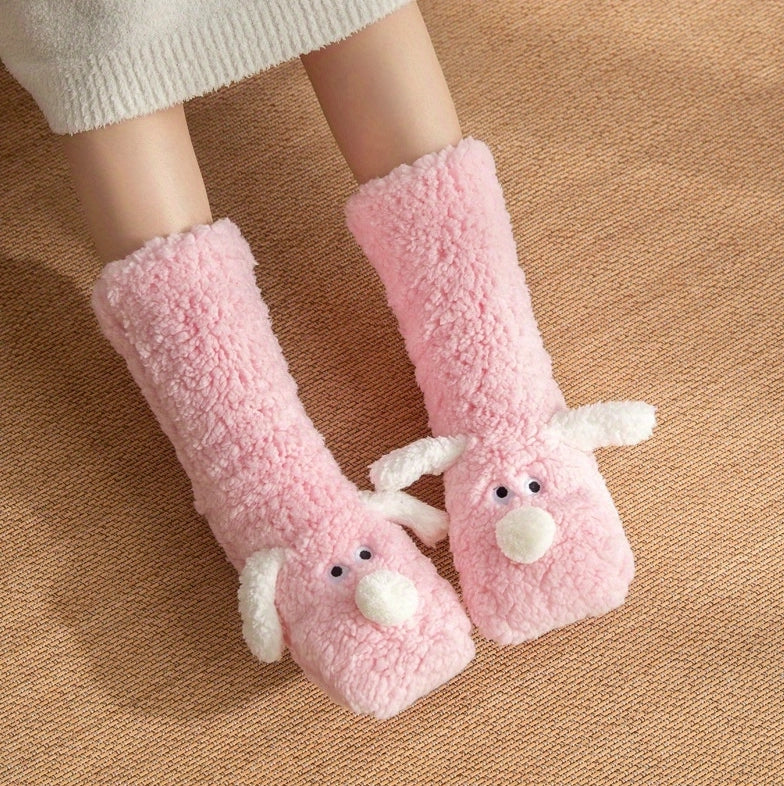 Cute Cartoon Dog Floor Socks Funny Socks Winter Warm Non-slip Plush Socks For Women