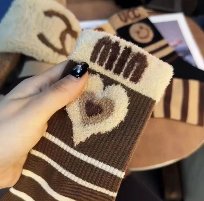 ROYALUCK 4 Pairs Thickened Long Tube Cute Cotton Socks for Fall and Winter