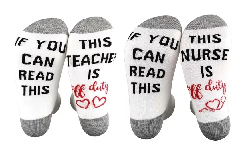 ROYALUCK IF YOU CAN READ THIS/ THIS NURSE TEACHER IS OFF DUTY Unisex Winter Mid-tube Cotton Socks