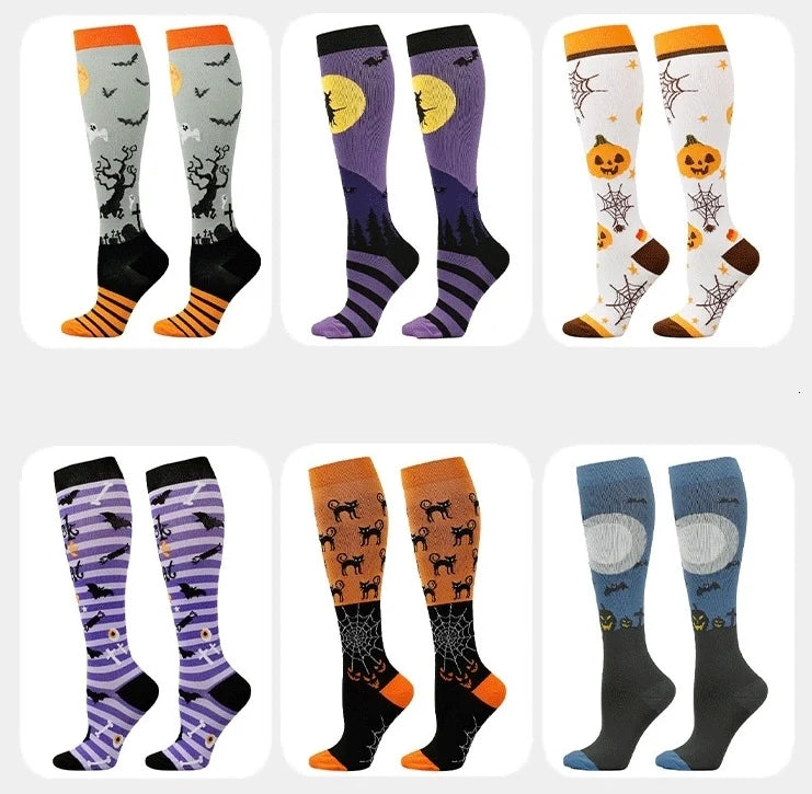 ROYALUCK 6 Pairs Halloween Cute and Fun Running Compression Socks for Men and Women