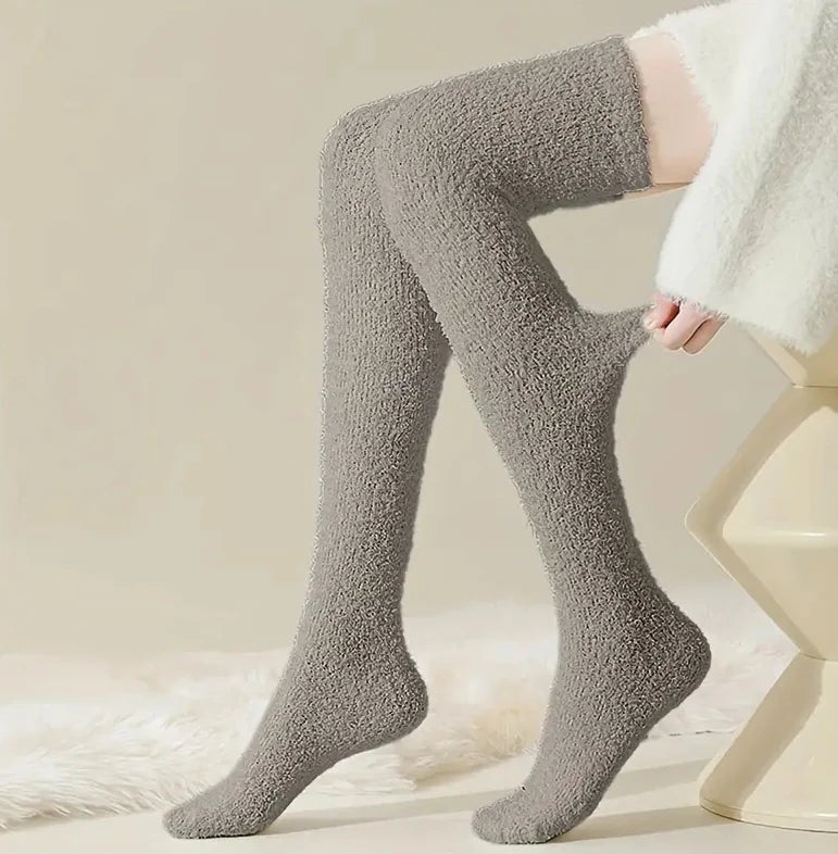Winter Women's Plush Thick Coral Fleece Socks Thigh High Over The Knee Long Socks