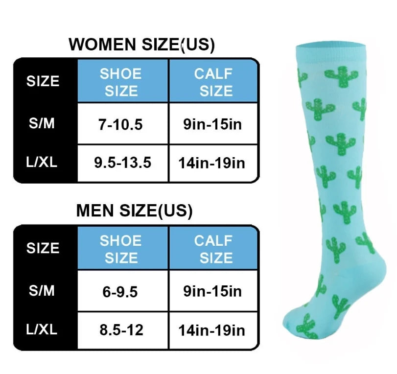 ROYALUCK 5 Pairs Cactus Compression Socks for Men&Women Knee High Stockings for Running Nurses Work Support