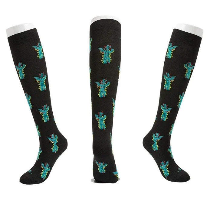 ROYALUCK 5 Pairs Cactus Compression Socks for Men&Women Knee High Stockings for Running Nurses Work Support