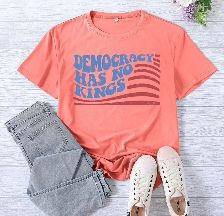 Women's Crew Neck T-Shirt Democracy Has No Kings T-Shirt
