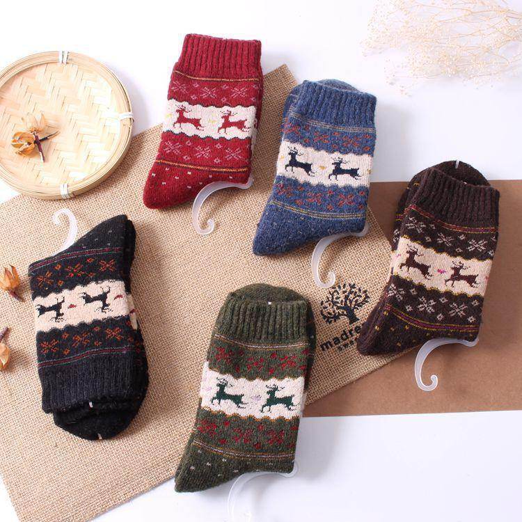 VINTAGE REINDEER ULTRA WARM WOOL BLEND SOCKS