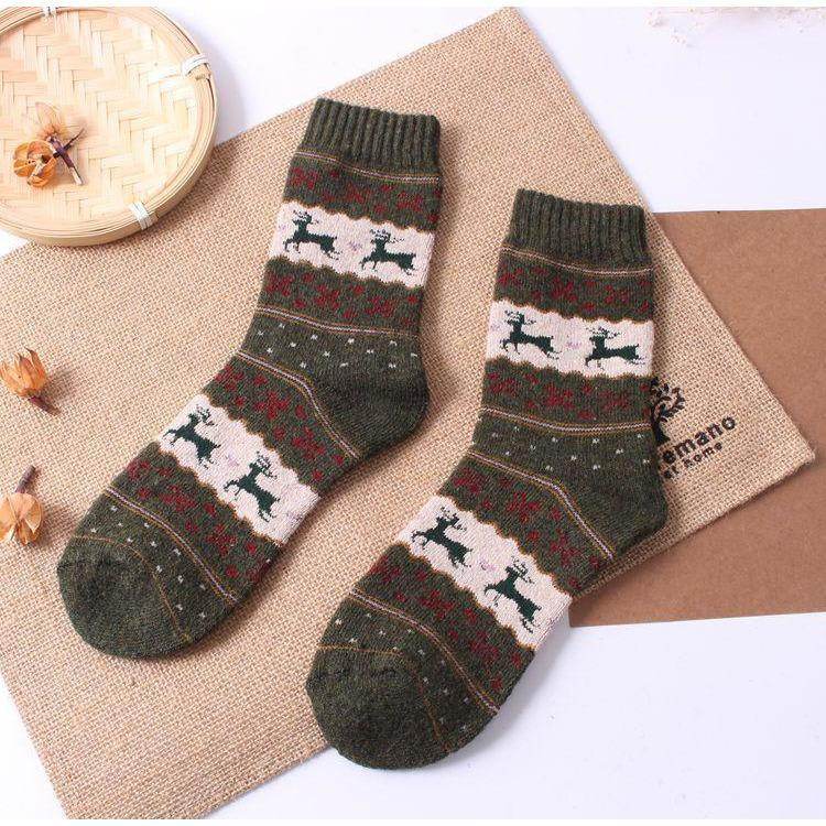 VINTAGE REINDEER ULTRA WARM WOOL BLEND SOCKS