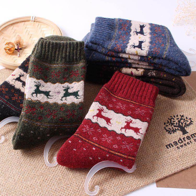 VINTAGE REINDEER ULTRA WARM WOOL BLEND SOCKS